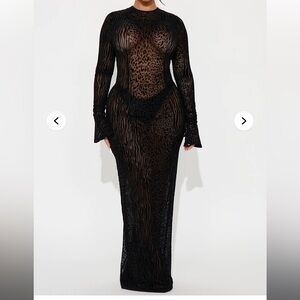 Fashion Nova Black Leopard Long Sleeve Dress